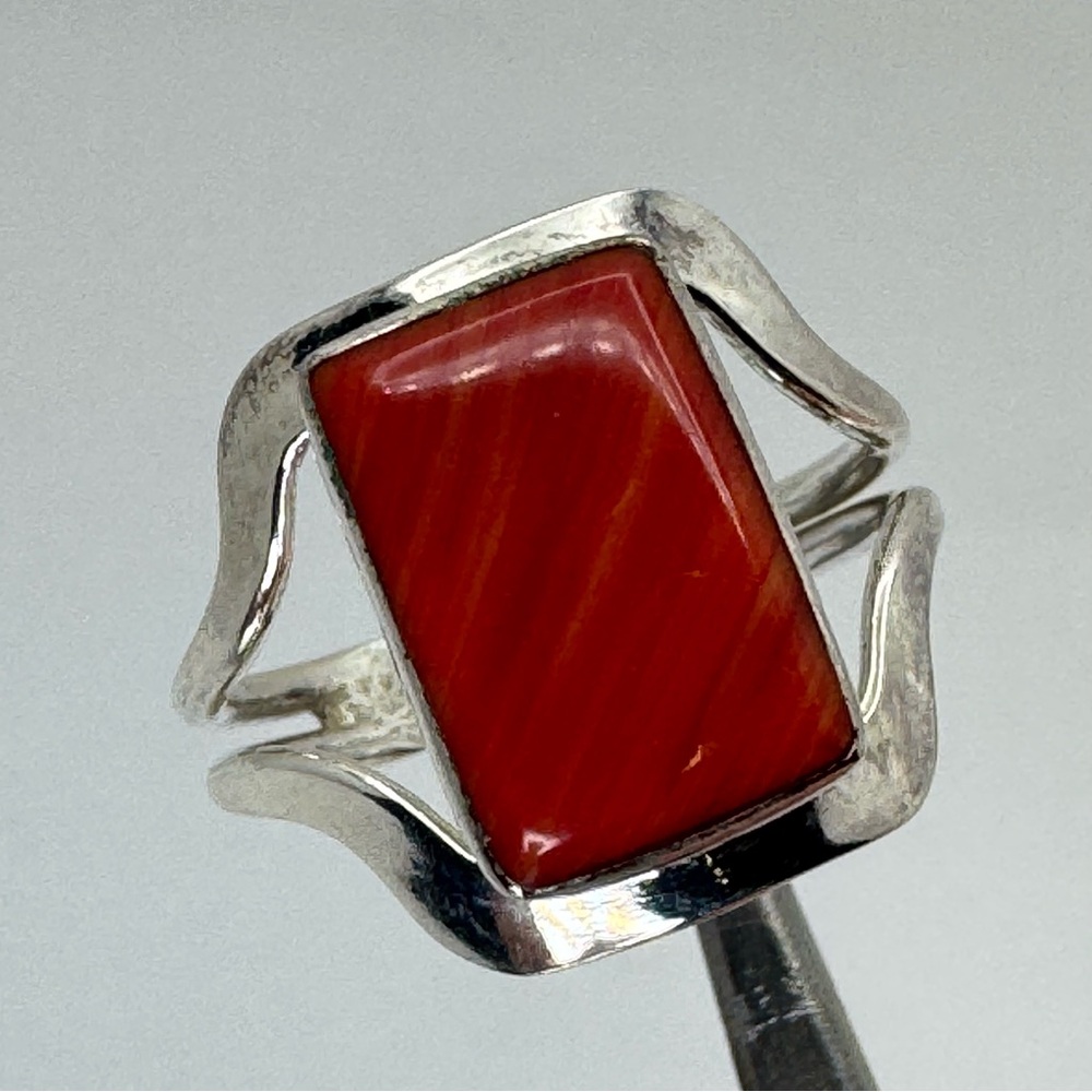 Vintage Mexico Red Jasper Silver Overlay Statement Ring Sz 9 Southwestern